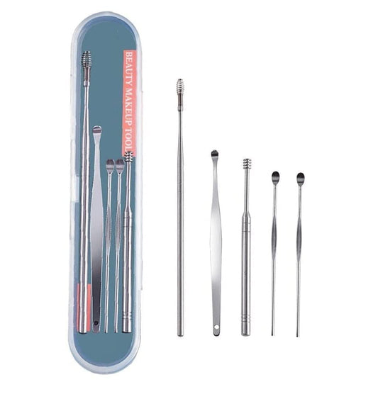 6 Pcs Stainless Steel Ear Wax Cleaner Tool Kit with Storage Case and Cleaning Brush