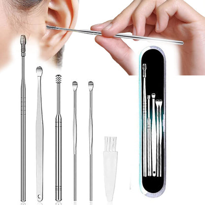 6 Pcs Stainless Steel Ear Wax Cleaner Tool Kit with Storage Case and Cleaning Brush