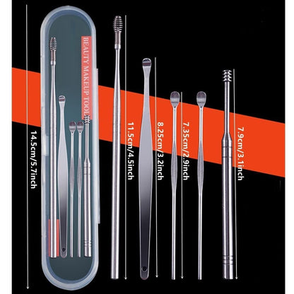 6 Pcs Stainless Steel Ear Wax Cleaner Tool Kit with Storage Case and Cleaning Brush