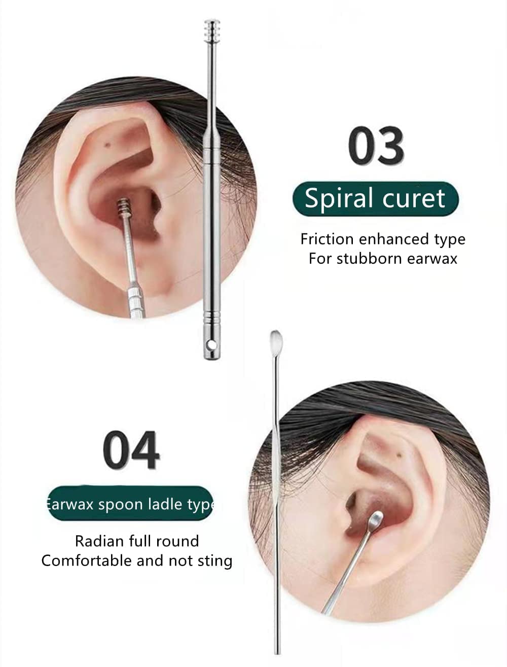 6 Pcs Stainless Steel Ear Wax Cleaner Tool Kit with Storage Case and Cleaning Brush