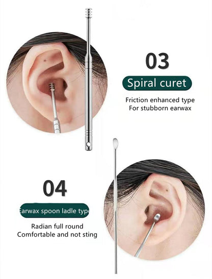 6 Pcs Stainless Steel Ear Wax Cleaner Tool Kit with Storage Case and Cleaning Brush