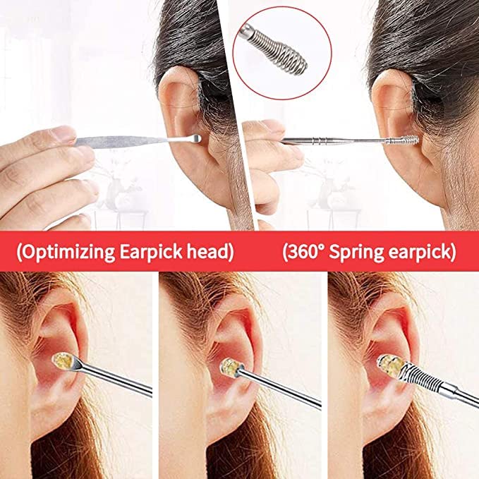 6 Pcs Stainless Steel Ear Wax Cleaner Tool Kit with Storage Case and Cleaning Brush
