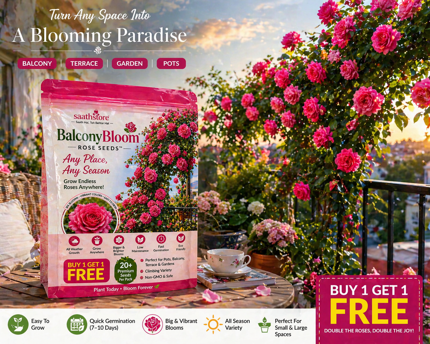 BalconyBloom Rose Seeds™ By SaathStore