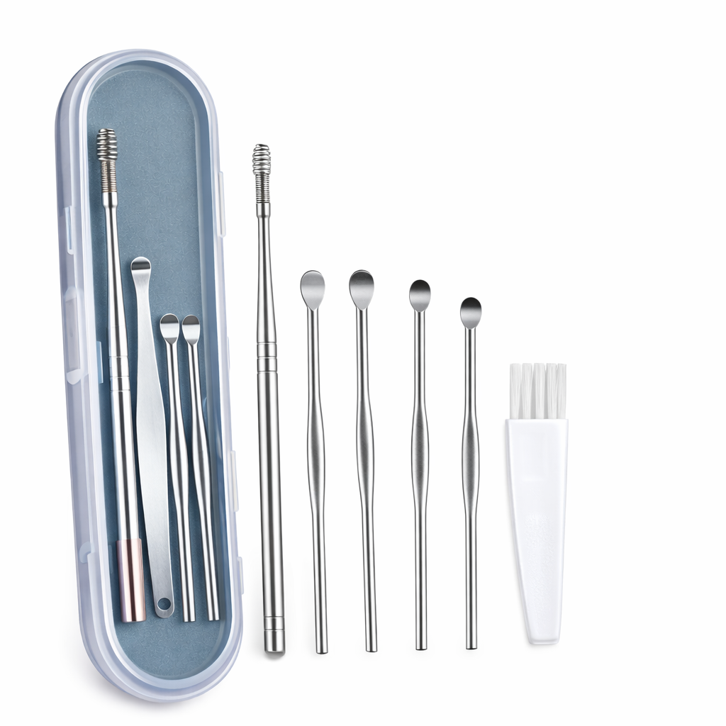 6 Pcs Stainless Steel Ear Wax Cleaner Tool Kit with Storage Case and Cleaning Brush