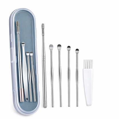 6 Pcs Stainless Steel Ear Wax Cleaner Tool Kit with Storage Case and Cleaning Brush